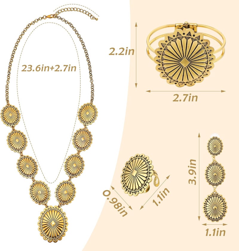JMScape 4 PCS Western Turquoise Jewelry for Women Boho Vintage Navajo Pearl Necklace Earring Bracelet Ring Set Country Cowgirl Accessories for Gift - Image 4